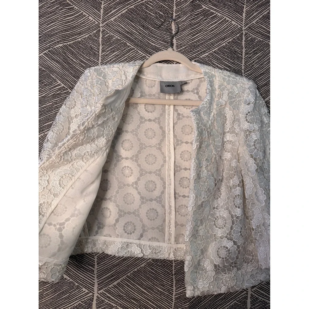 ASOS White Lace Floral Cropped Jacket Coquette Women's‎ US 8 UK 12 - Picture 6 of 10